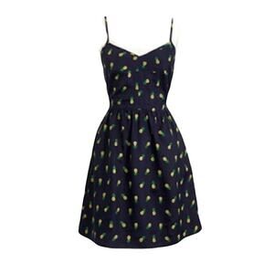 J. Crew Pineapple Print SpageStraos Satin Dress Size 00 Black Gold